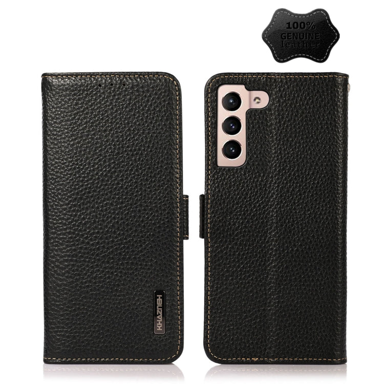 For Samsung Galaxy A34 5G KHAZNEH Side-Magnetic Litchi Genuine Leather RFID Phone Case(Black) - Galaxy Phone Cases by buy2fix | Online Shopping UK | buy2fix
