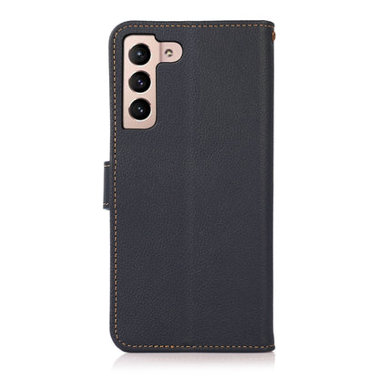 For Samsung Galaxy A24 4G KHAZNEH Custer Genuine Leather RFID Phone Case(Blue) - Galaxy Phone Cases by buy2fix | Online Shopping UK | buy2fix
