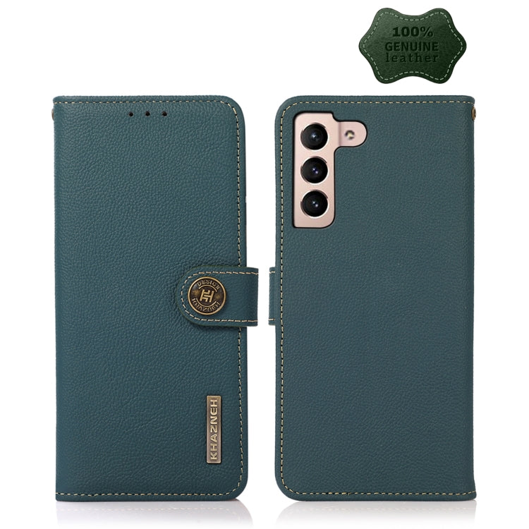For Samsung Galaxy A24 4G KHAZNEH Custer Genuine Leather RFID Phone Case(Green) - Galaxy Phone Cases by buy2fix | Online Shopping UK | buy2fix