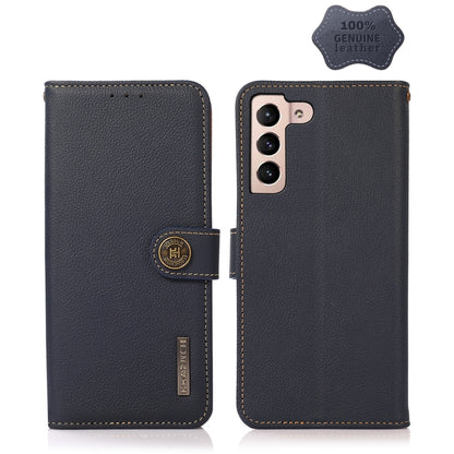 For Samsung Galaxy A34 5G KHAZNEH Custer Genuine Leather RFID Phone Case(Blue) - Galaxy Phone Cases by buy2fix | Online Shopping UK | buy2fix