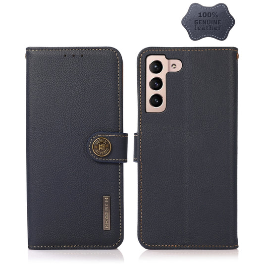 For Samsung Galaxy A34 5G KHAZNEH Custer Genuine Leather RFID Phone Case(Blue) - Galaxy Phone Cases by buy2fix | Online Shopping UK | buy2fix