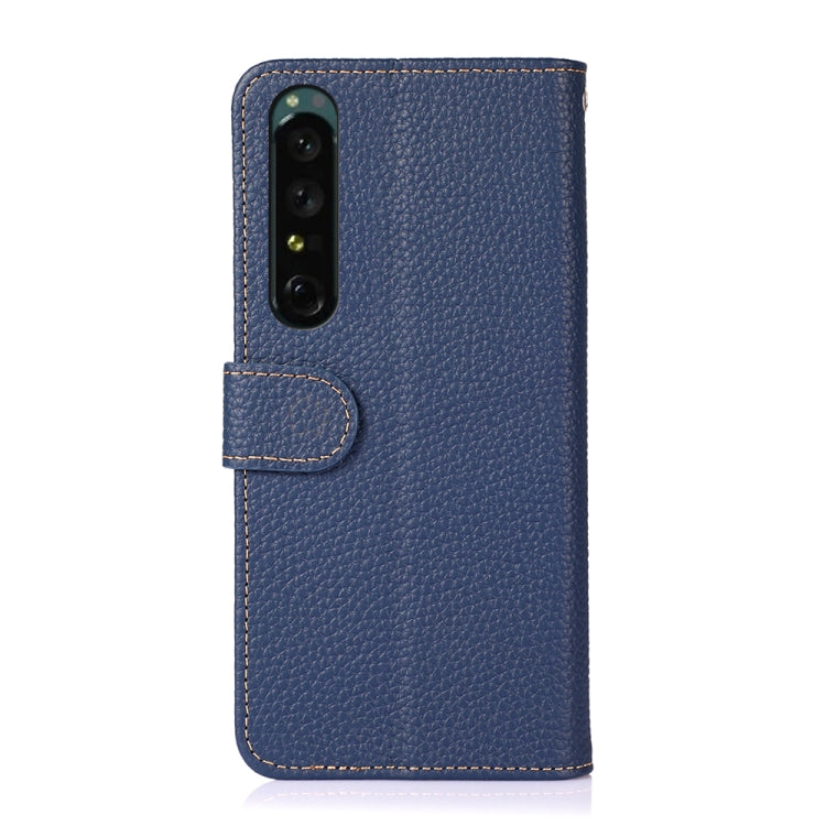 For Sony Xperia 1 IV KHAZNEH Litchi Genuine Leather Phone Case(Blue) - Sony Cases by buy2fix | Online Shopping UK | buy2fix