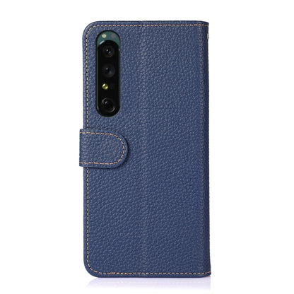 For Sony Xperia 1 IV KHAZNEH Litchi Genuine Leather Phone Case(Blue) - Sony Cases by buy2fix | Online Shopping UK | buy2fix