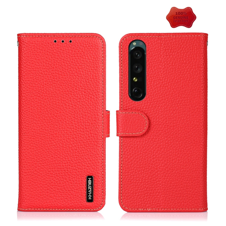 For Sony Xperia 1 IV KHAZNEH Litchi Genuine Leather Phone Case(Red) - Sony Cases by buy2fix | Online Shopping UK | buy2fix