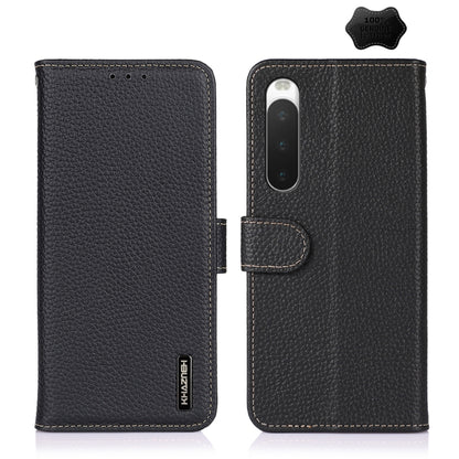 For Sony Xperia 10 IV KHAZNEH Litchi Genuine Leather Phone Case(Black) - Sony Cases by buy2fix | Online Shopping UK | buy2fix