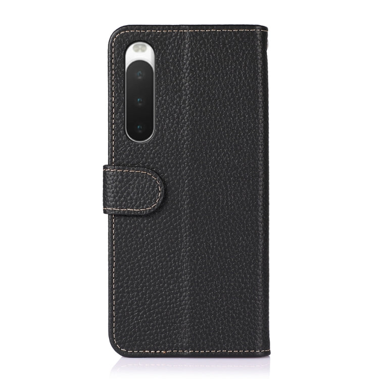 For Sony Xperia 10 IV KHAZNEH Litchi Genuine Leather Phone Case(Black) - Sony Cases by buy2fix | Online Shopping UK | buy2fix
