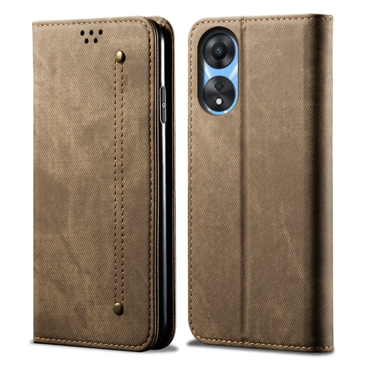 For OPPO A58 5G / A58x / A78 5G Denim Texture Leather Phone Case(Khaki) by buy2fix