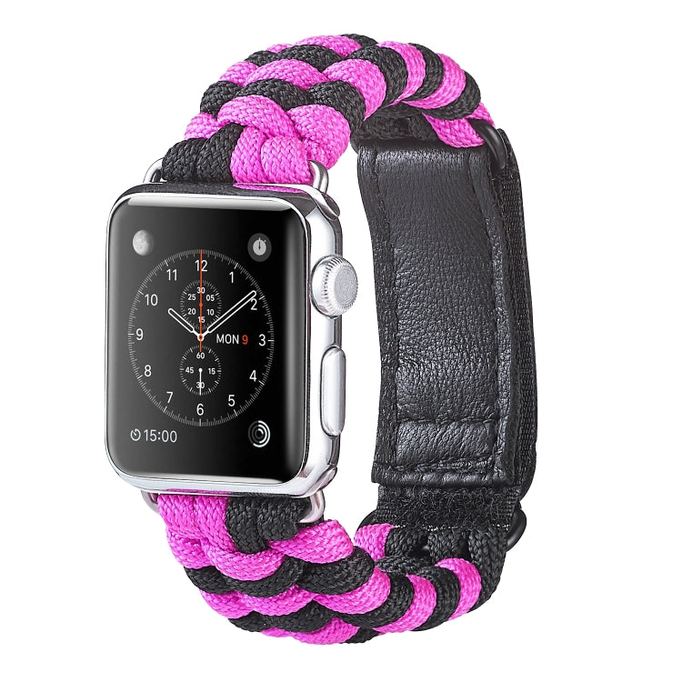 Paracord Plain Weave Hook And Loop Fastener Nylon Watch Band For Apple Watch Ultra 49mm&Watch Ultra 2 49mm / Series 9&8&7 45mm / SE 3&SE 2&6&SE&5&4 44mm / 3&2&1 42mm(Pink) by buy2fix