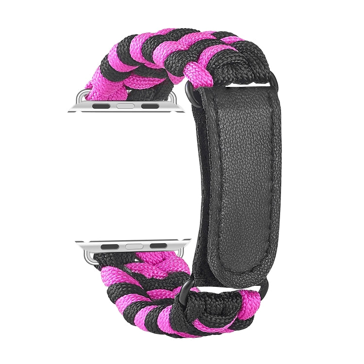 Paracord Plain Weave Hook And Loop Fastener Nylon Watch Band For Apple Watch Ultra 49mm&Watch Ultra 2 49mm / Series 9&8&7 45mm / SE 3&SE 2&6&SE&5&4 44mm / 3&2&1 42mm(Pink) by buy2fix