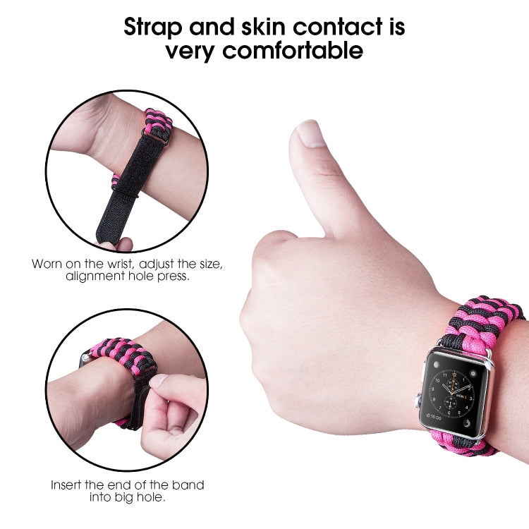Paracord Plain Weave Hook And Loop Fastener Nylon Watch Band For Apple Watch Ultra 49mm&Watch Ultra 2 49mm / Series 9&8&7 45mm / SE 3&SE 2&6&SE&5&4 44mm / 3&2&1 42mm(Pink) by buy2fix