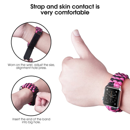 Paracord Plain Weave Hook And Loop Fastener Nylon Watch Band For Apple Watch Ultra 49mm&Watch Ultra 2 49mm / Series 9&8&7 45mm / SE 3&SE 2&6&SE&5&4 44mm / 3&2&1 42mm(Pink) by buy2fix