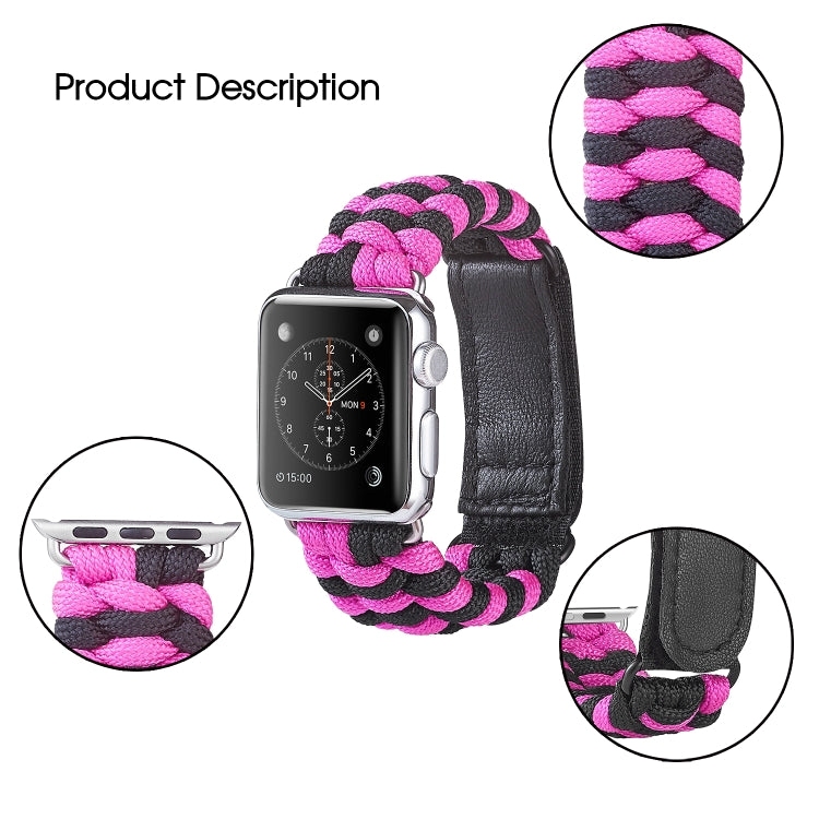 Paracord Plain Weave Hook And Loop Fastener Nylon Watch Band For Apple Watch Ultra 49mm&Watch Ultra 2 49mm / Series 9&8&7 45mm / SE 3&SE 2&6&SE&5&4 44mm / 3&2&1 42mm(Pink) by buy2fix