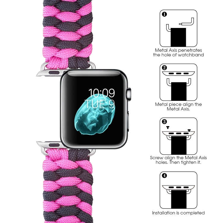 Paracord Plain Weave Hook And Loop Fastener Nylon Watch Band For Apple Watch Ultra 49mm&Watch Ultra 2 49mm / Series 9&8&7 45mm / SE 3&SE 2&6&SE&5&4 44mm / 3&2&1 42mm(Pink) by buy2fix