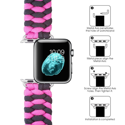 Paracord Plain Weave Hook And Loop Fastener Nylon Watch Band For Apple Watch Ultra 49mm&Watch Ultra 2 49mm / Series 9&8&7 45mm / SE 3&SE 2&6&SE&5&4 44mm / 3&2&1 42mm(Pink) by buy2fix