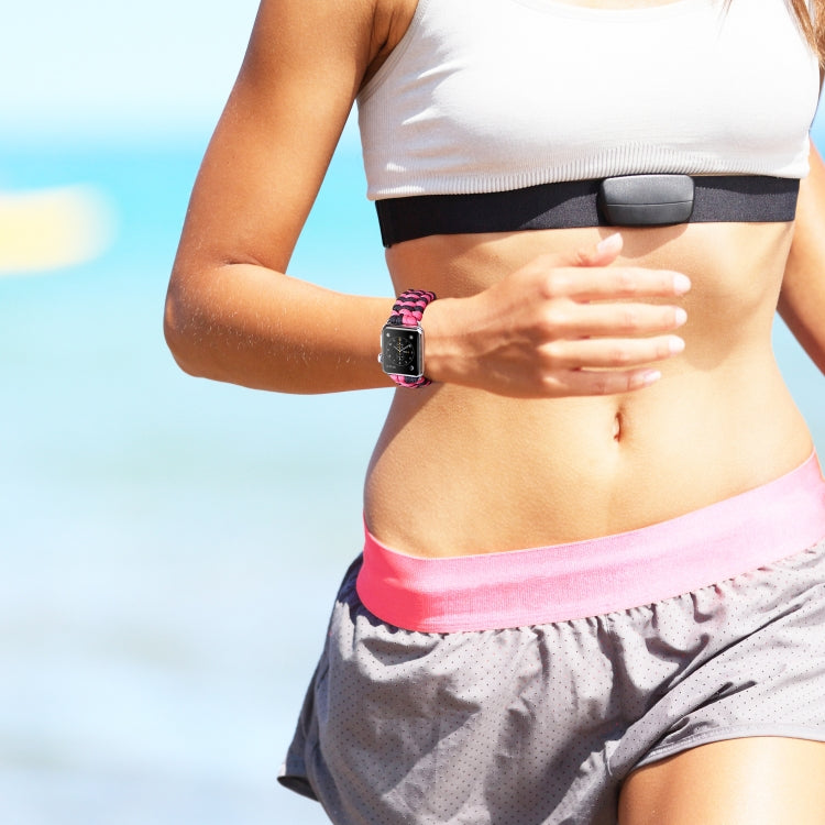 Paracord Plain Weave Hook And Loop Fastener Nylon Watch Band For Apple Watch Ultra 49mm&Watch Ultra 2 49mm / Series 9&8&7 45mm / SE 3&SE 2&6&SE&5&4 44mm / 3&2&1 42mm(Pink) by buy2fix