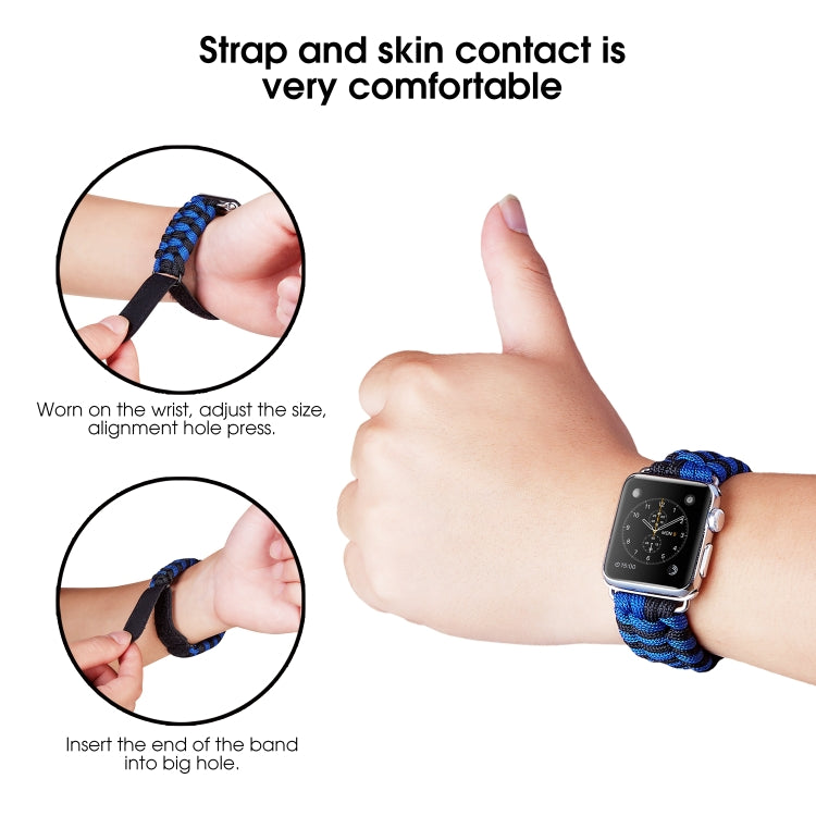 Paracord Plain Weave Hook And Loop Fastener Nylon Watch Band For Apple Watch Ultra 49mm&Watch Ultra 2 49mm / Series 9&8&7 45mm / SE 3&SE 2&6&SE&5&4 44mm / 3&2&1 42mm(Blue) by buy2fix