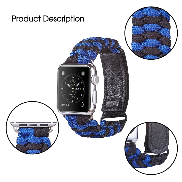 Paracord Plain Weave Hook And Loop Fastener Nylon Watch Band For Apple Watch Ultra 49mm&Watch Ultra 2 49mm / Series 9&8&7 45mm / SE 3&SE 2&6&SE&5&4 44mm / 3&2&1 42mm(Blue) by buy2fix