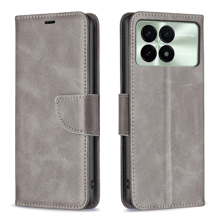 For Xiaomi Redmi K70 / K70 Pro Lambskin Texture Pure Color Flip Leather Phone Case(Grey) - Xiaomi Cases by buy2fix | Online Shopping UK | buy2fix
