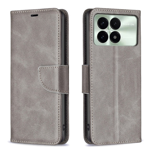 For Xiaomi Redmi K70 / K70 Pro Lambskin Texture Pure Color Flip Leather Phone Case(Grey) - Xiaomi Cases by buy2fix | Online Shopping UK | buy2fix