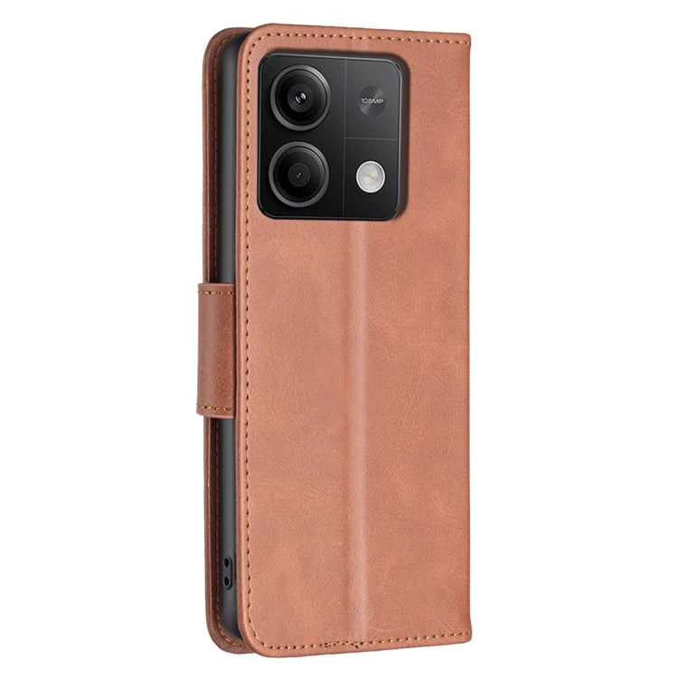 For Xiaomi Redmi Note 13 4G Global Lambskin Texture Pure Color Flip Leather Phone Case(Brown) - Xiaomi Cases by buy2fix | Online Shopping UK | buy2fix