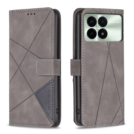 For Xiaomi Redmi K70 / K70 Pro Magnetic Buckle Rhombus Texture Leather Phone Case(Grey) - Xiaomi Cases by buy2fix | Online Shopping UK | buy2fix