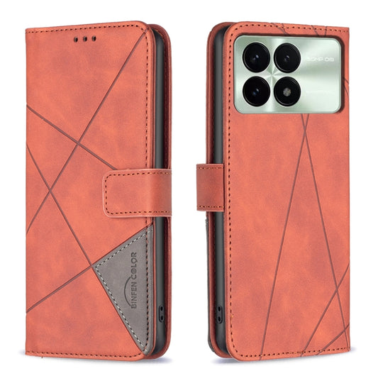 For Xiaomi Redmi K70 / K70 Pro Magnetic Buckle Rhombus Texture Leather Phone Case(Brown) - Xiaomi Cases by buy2fix | Online Shopping UK | buy2fix