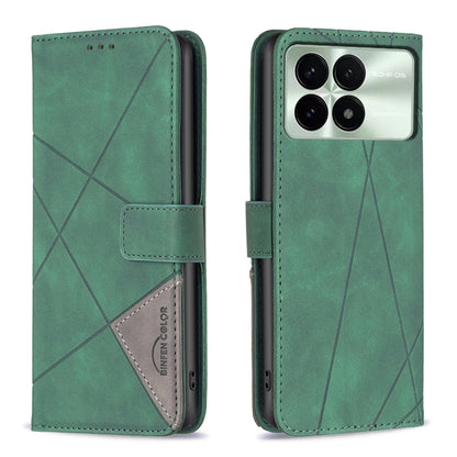For Xiaomi Redmi K70 / K70 Pro Magnetic Buckle Rhombus Texture Leather Phone Case(Green) - K70 Pro Cases by buy2fix | Online Shopping UK | buy2fix