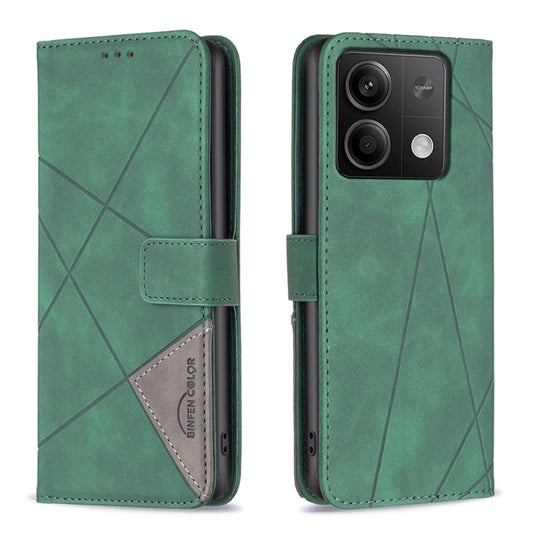 For Xiaomi Redmi Note 13 4G Global Magnetic Buckle Rhombus Texture Leather Phone Case(Green) - Xiaomi Cases by buy2fix | Online Shopping UK | buy2fix