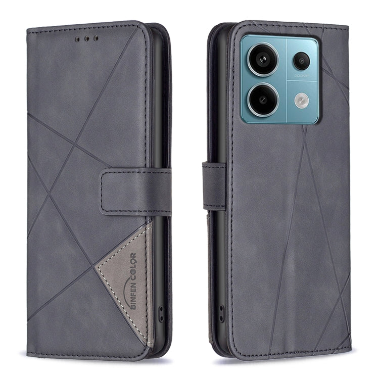 For Xiaomi Redmi Note 13 Pro 4G Global Magnetic Buckle Rhombus Texture Leather Phone Case(Black) - Xiaomi Cases by buy2fix | Online Shopping UK | buy2fix