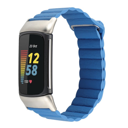 For Fitbit Charge 5 Magnetic Loop Leather Watch Band(Sky Blue) by buy2fix