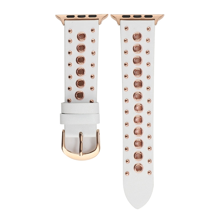 Punk Rivet Genuine Leather Watch Band For Apple Watch Ultra 49mm&Watch Ultra 2 49mm / Series 9&8&7 45mm / SE 3&SE 2&6&SE&5&4 44mm / 3&2&1 42mm(White) by buy2fix