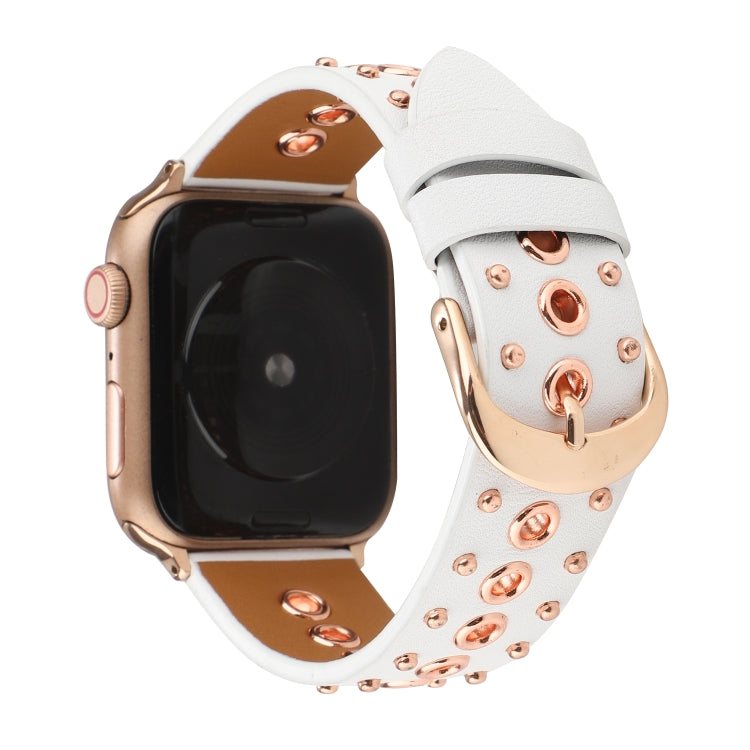 Punk Rivet Genuine Leather Watch Band For Apple Watch Ultra 49mm&Watch Ultra 2 49mm / Series 9&8&7 45mm / SE 3&SE 2&6&SE&5&4 44mm / 3&2&1 42mm(White) by buy2fix