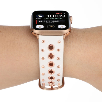 Punk Rivet Genuine Leather Watch Band For Apple Watch Ultra 49mm&Watch Ultra 2 49mm / Series 9&8&7 45mm / SE 3&SE 2&6&SE&5&4 44mm / 3&2&1 42mm(White) by buy2fix