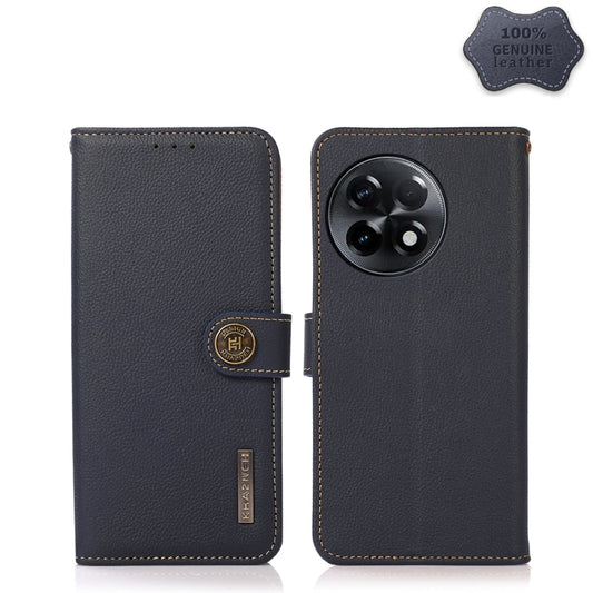 For OnePlus Ace 2 5G KHAZNEH Custer Texture RFID Genuine Leather Phone Case(Blue) - OnePlus Cases by buy2fix | Online Shopping UK | buy2fix