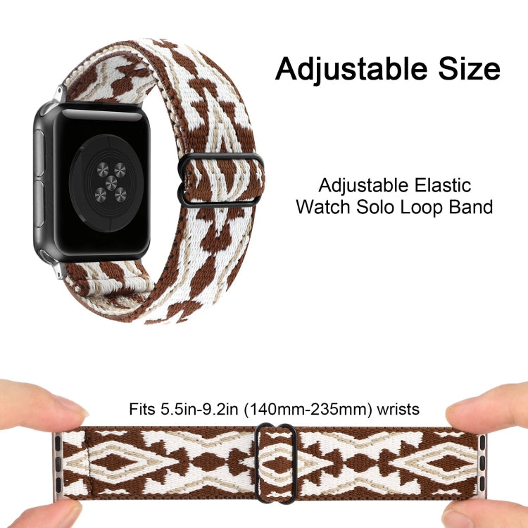 Ethnic Style Buckle Elastic Watch Band For Apple Watch Ultra 49mm&Watch Ultra 2 49mm / Series 9&8&7 45mm / SE 3&SE 2&6&SE&5&4 44mm / 3&2&1 42mm(Brown-white Triangle) by buy2fix