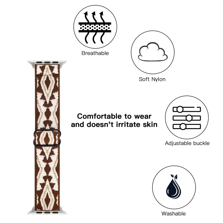 Ethnic Style Buckle Elastic Watch Band For Apple Watch Ultra 49mm&Watch Ultra 2 49mm / Series 9&8&7 45mm / SE 3&SE 2&6&SE&5&4 44mm / 3&2&1 42mm(Brown-white Triangle) by buy2fix