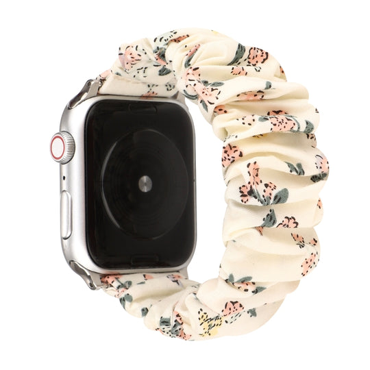For Apple Watch Series 9&8&7 41mm / SE 3&SE 2&6&SE&5&4 40mm / 3&2&1 38mm Cloth + Stainless Steel Hair Ring Watch Band(Floral 2)