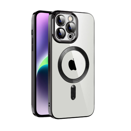 For iPhone 14 CD Texture Plating TPU MagSafe Phone Case with Lens Film(Black) by buy2fix
