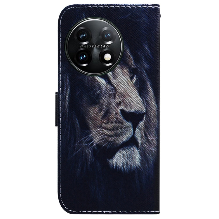For OnePlus 11 Coloured Drawing Flip Leather Phone Case(Lion) - OnePlus Cases by buy2fix | Online Shopping UK | buy2fix