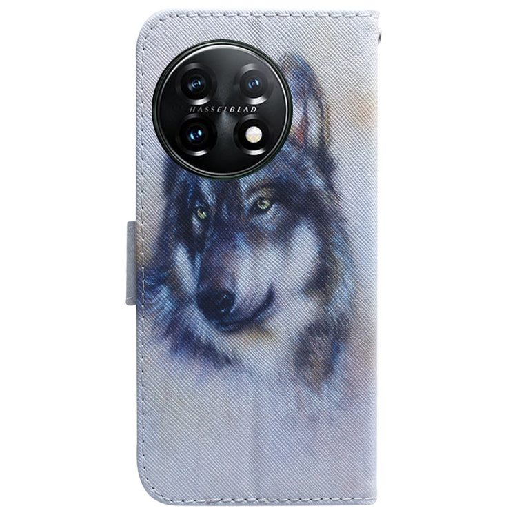 For OnePlus 11 Coloured Drawing Flip Leather Phone Case(White Wolf) - OnePlus Cases by buy2fix | Online Shopping UK | buy2fix