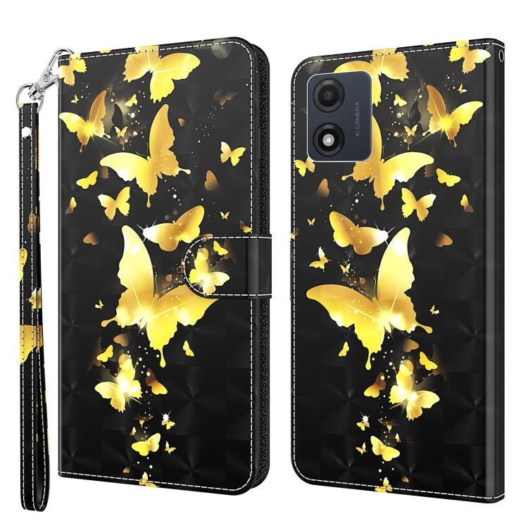 For Motorola Moto E13 3D Painting Pattern Leather Phone Case(Gold Butterfly) by buy2fix
