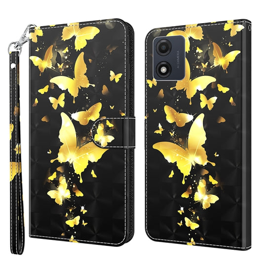For Motorola Moto E13 3D Painting Pattern Leather Phone Case(Gold Butterfly) by buy2fix