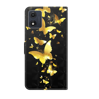 For Motorola Moto E13 3D Painting Pattern Leather Phone Case(Gold Butterfly) by buy2fix