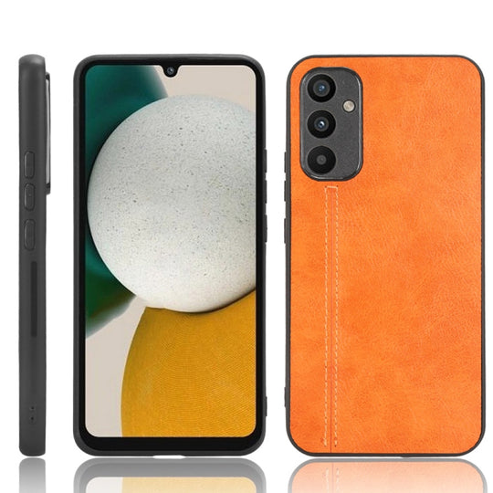For Samsung Galaxy A34 5G Sewing Cow Pattern Skin PC + PU + TPU Phone Case(Orange)