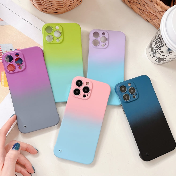 For iPhone 12 Frameless Skin Feel Gradient Phone Case(Dark Purple + Grey) by buy2fix