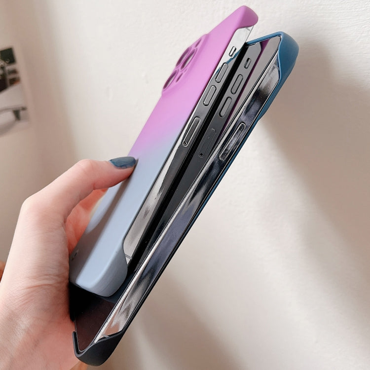 For iPhone 12 Frameless Skin Feel Gradient Phone Case(Dark Purple + Grey) by buy2fix