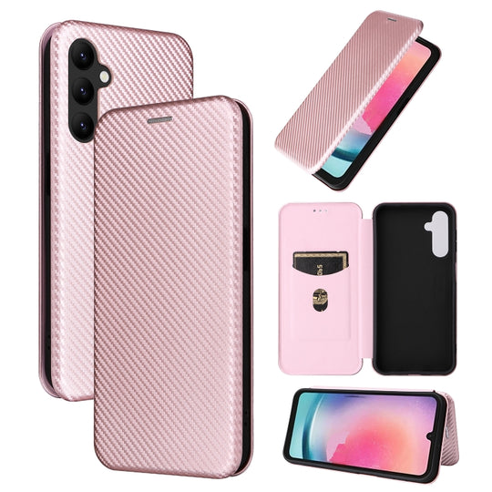 For Samsung Galaxy A24 4G Carbon Fiber Texture Flip Leather Phone Case(Pink)