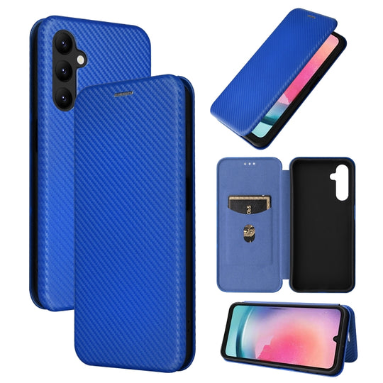 For Samsung Galaxy A24 4G Carbon Fiber Texture Flip Leather Phone Case(Blue)