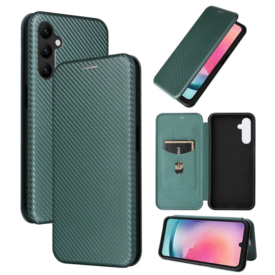 For Samsung Galaxy A24 4G Carbon Fiber Texture Flip Leather Phone Case(Green)