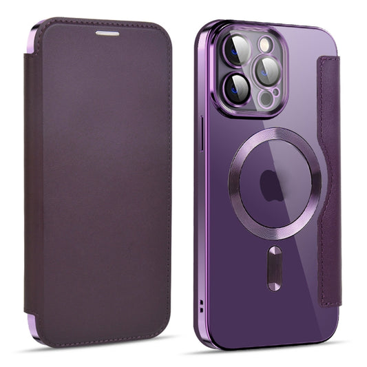 For iPhone 12 Pro MagSafe Magnetic RFID Anti-theft Leather Phone Case(Dark Purple) by buy2fix